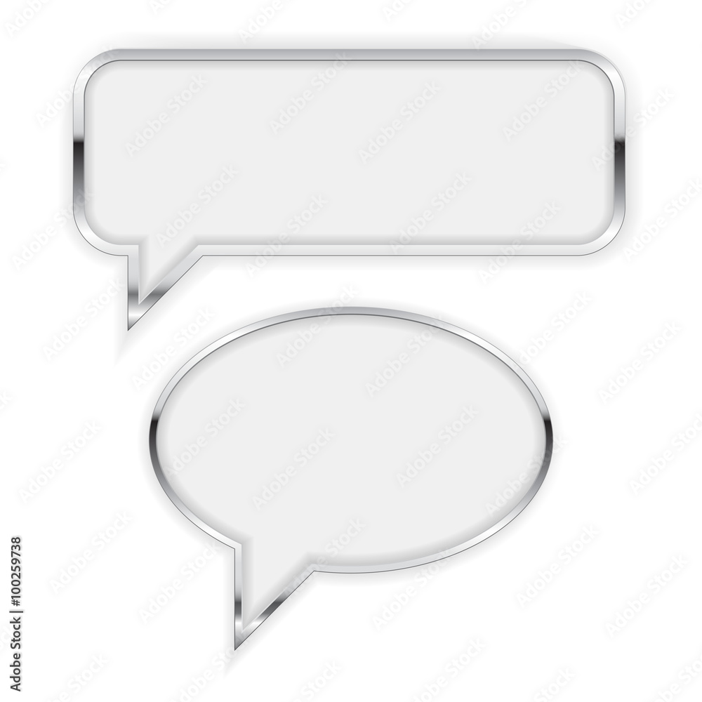 Wall mural speech bubble. square and round talk bubble with metallic frame.