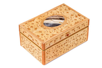 Casket from birch bark on a white background