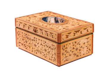 Casket from birch bark on a white background