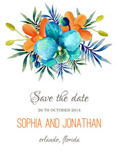 Wedding invitation watercolor with flowers.