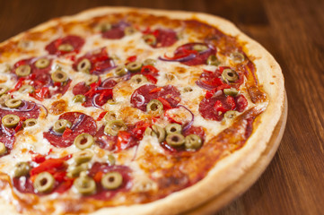Big pizza on table
