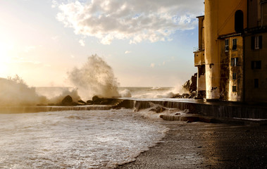 wave crashing to Camogli seafront