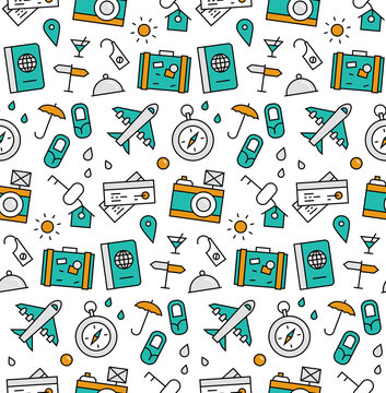 Travel elements seamless icons pattern