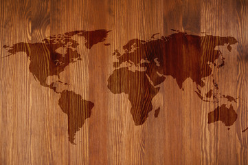 Mapa świata na drewnianej tablicy - obrazy, fototapety, plakaty