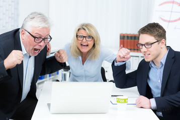 businesspartner jubeln vor begeisterung