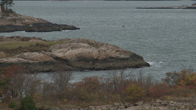 Rock Massachusetts coastline near Marblehead in Autumn.