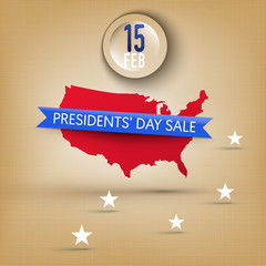 Banner for Presidents' Day sale in USA. Map with star, ribbon with place for text, grunge textured background. Vector illustration
