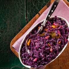 Overhead view of delicious red cabbage