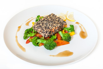 Marinated salmon with vegetables