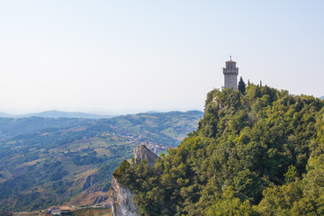 Fototapeta na wymiar Tower on top of the mountain.