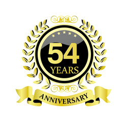 54 anniversary with glossy golden wreath and ribbon 