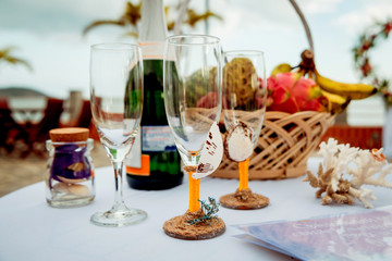 A bottle of champagne. Beautiful glasses