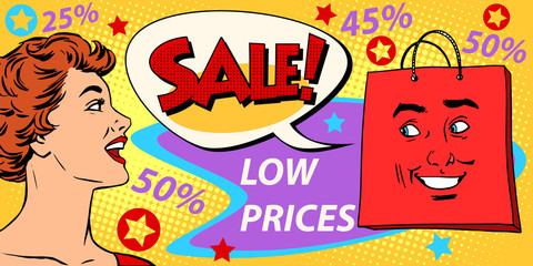 Sales discounts poster style girl and products