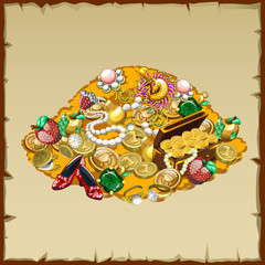 Pile treasures, jewelry and other riches of the mountain