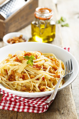 Pasta with bacon and bread crumbs