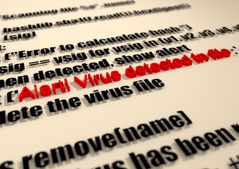 Alert. Virus detection text in computer abstract script code