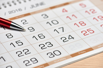 Calendar with a large pen