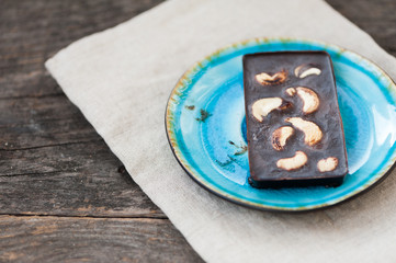 Raw vegan chocolate with cashew nuts