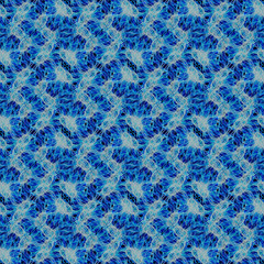 Navy blue neon cyan floral macro microbe seamless pattern background