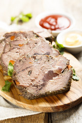 Baked meat, stuffed with vegetables