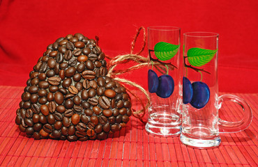 Heart of coffee beans and  cocktail cups (Valentine. Valentine's
