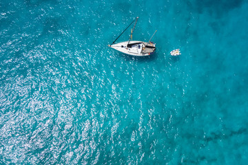 Aerial  view Traditional fisher boat in Santa Maria  in Sal Isla