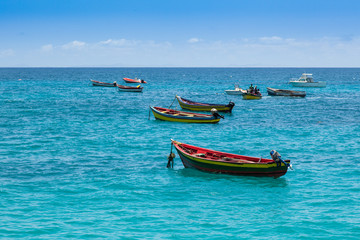 Fototapeta na wymiar Traditional fisher boat in Santa Maria in Sal Island in Cape Ve