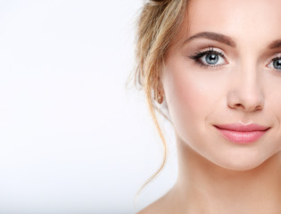 Fototapeta premium Portrait of beautiful woman on white background