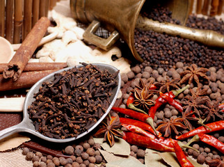 Black pepper in a bucket and  bay leaf 3