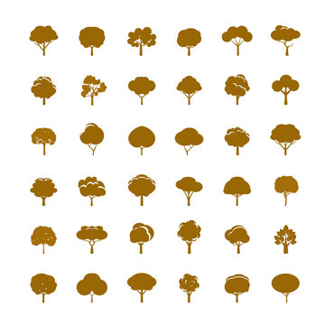 Collection of Golden Trees. Vector icons.