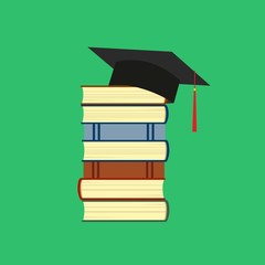 illustration of a stack of books and a hat of the graduate