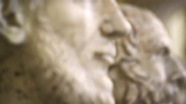Racking focus shot of roman stone bust sculptures in the Vatican