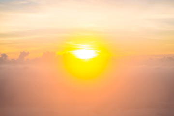 Morning sky background on sunrise with fog.