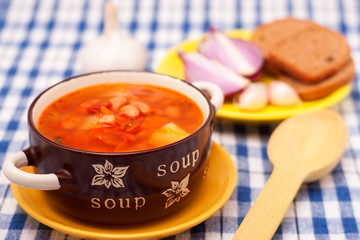 Bean soup in ceramic bowl