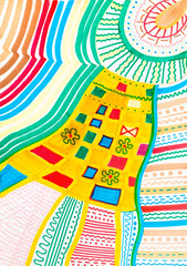 Obraz premium abstract pattern with sun, sunlight and fields