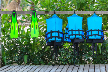 life vests and fins the safety equipments