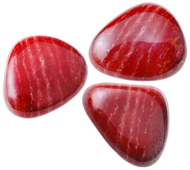three red Jasper gemstones isolated