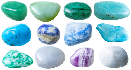 set from 12 pcs blue, green, white gemstones