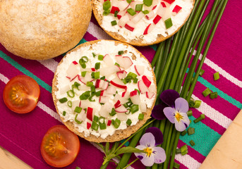 buns with cottage cheese and fresh radish