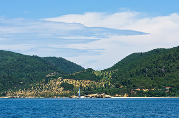 Fototapeta premium Greek coast of aegean sea near holy mountain Athos, Greece