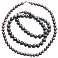 set of necklaces from natural black pearls