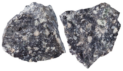two pieces of Andesite mineral stone isolated