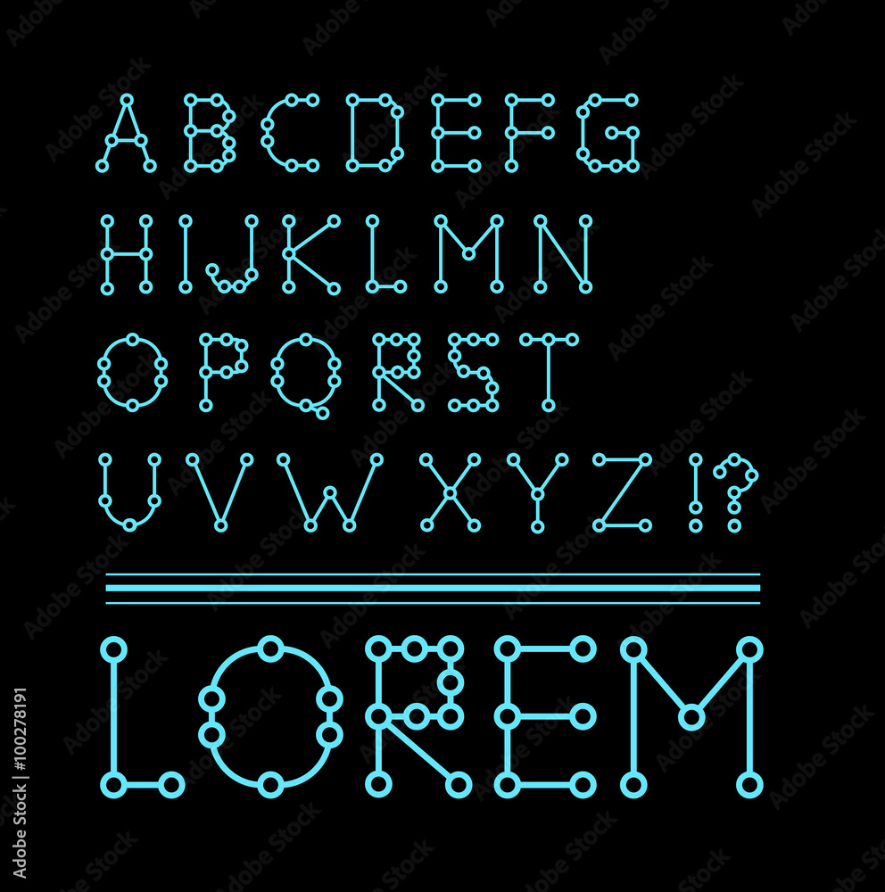 Fototapete font with letters composed of lines and points