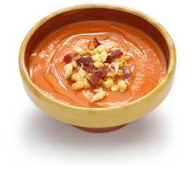 salmorejo, chilled tomato soup, spanish food isolated on white background