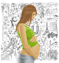 Pregnant Female With Belly Against Love Background