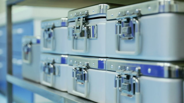 Medical cases in a new operating room in a modern hospital.