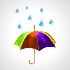 polygon set of umbrella and rain drops for weather forecast purp