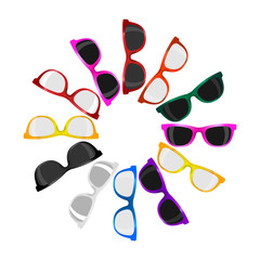 big set 12 trendy sunglasses various colors on white