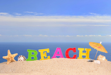 Fototapeta na wymiar Beach letters on a beach sand