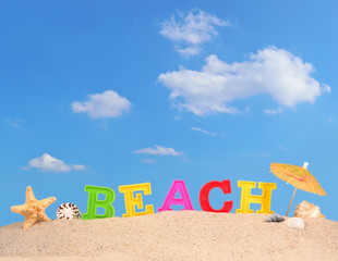 Fototapeta na wymiar Beach letters on a beach sand